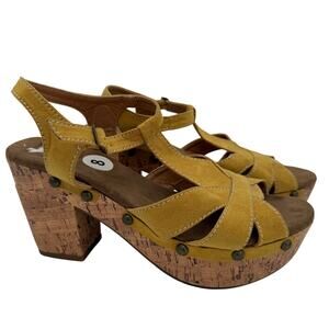 O'Neill Women's Yellow Cassidy Wedge Cork Leather Ankle Strap Sandals NWT Size 8